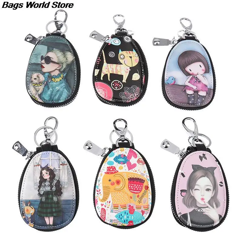 Fashion 1Pc Cartoon Women Key Bag Girl Students Leather Key Wallets Key Case For Car Key Chains Cover New Lovely Key Holder