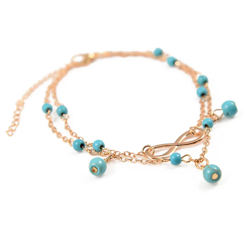 

Summer Beach Gold Silver Anklet Bracelet Handmade Pine Stone Pendant Foot Chain Anklets for Women Bohemian Jewelry