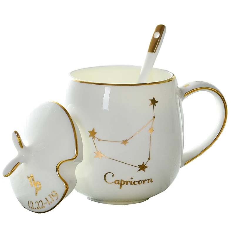 12 Constellation Mugs ceramic lid with spoon bone porcelain milk breakfast cereal couple cups birthday gift gifts 410ML | Дом и сад