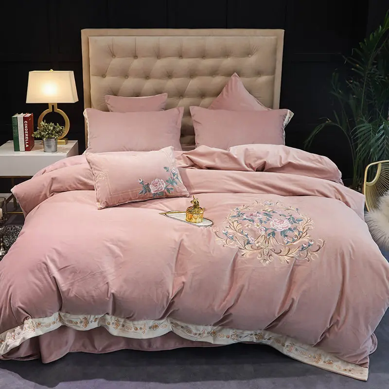 

claroom cute luxury Bedding Set pink Advanced lace Bed Linen queen king Size Duvet Cover Bed SA99*