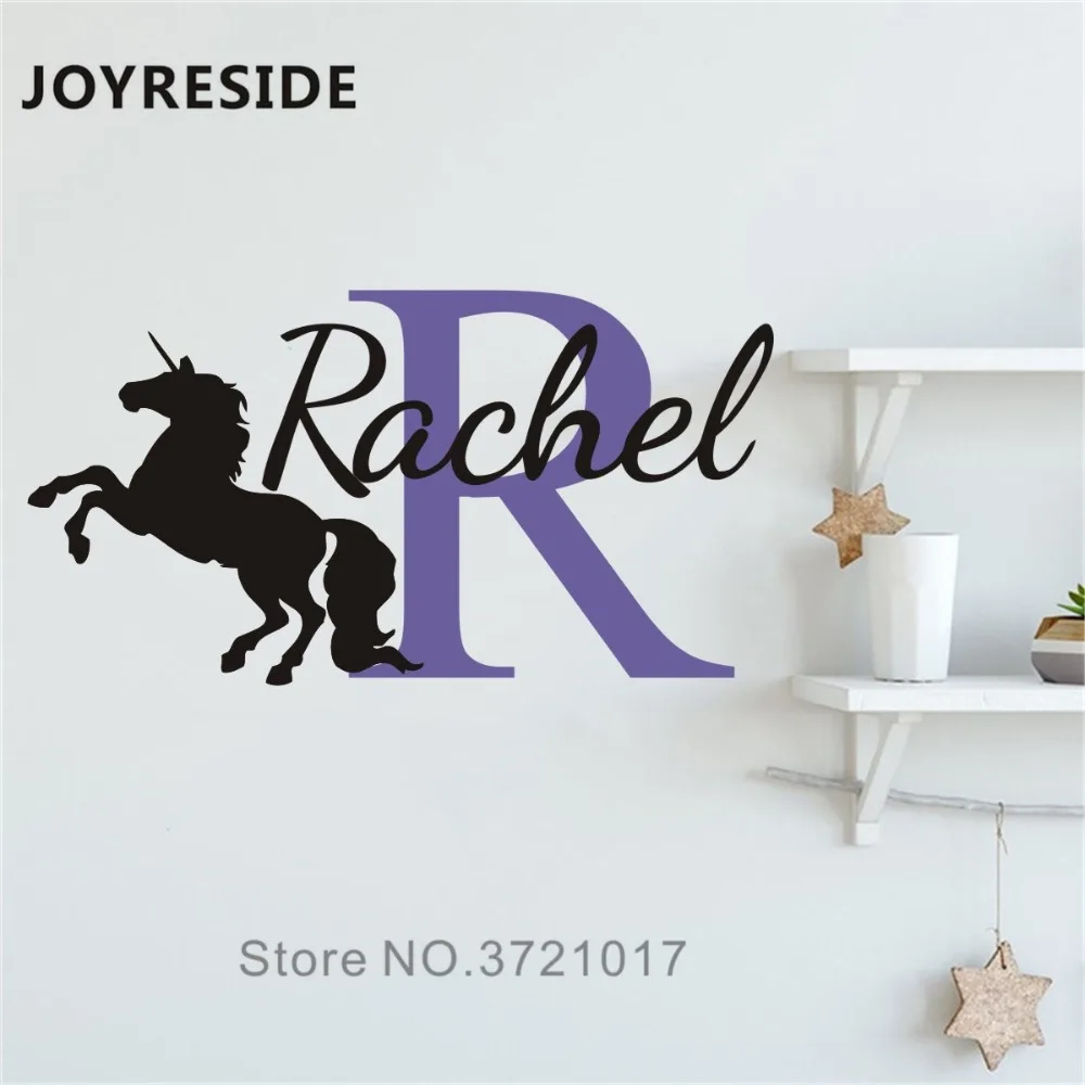 JOYRESIDE пользовательские названия Наклейка на стену в форме единорога девушки украшения спальни настенный Декор Единорог красивый узор наклейки для дома дети W157