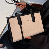 contrast color pu leather shoulder bag 2021 womens brand handbag casual underarm square bags for ladies stone pattern tote bag