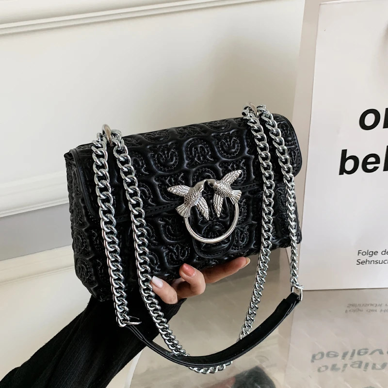 

Luxury Brand Chain Shoulder Bag Female 2021 Retro Trendy Swallow Pattern Flap Crossbody Bags For Women Square Messenger Bag 7589