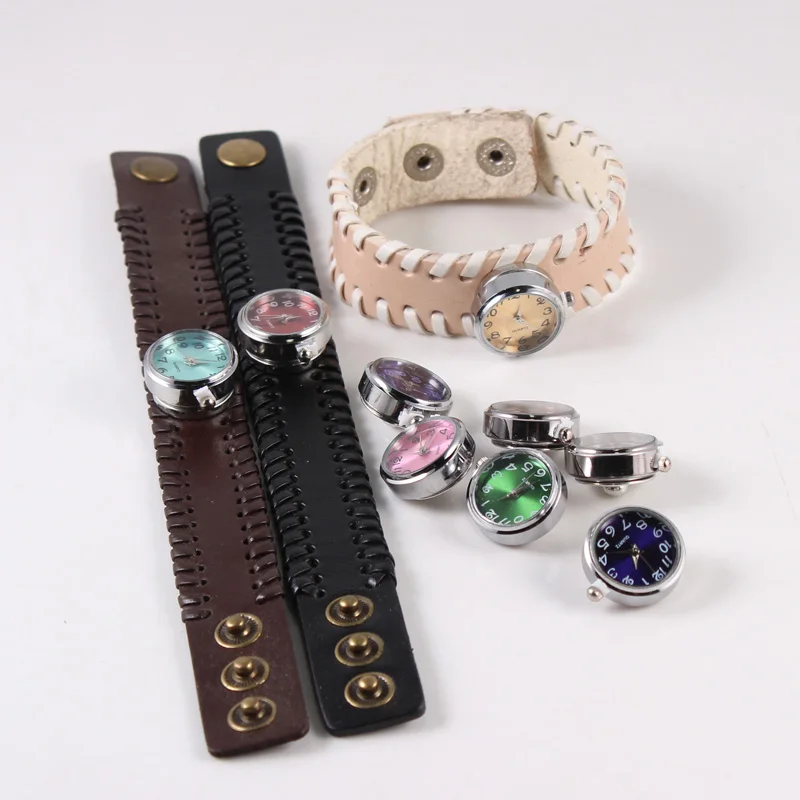 Кожаный с кнопкой браслеты и циферблатом Кнопка застёжка бусинка DIY браслет