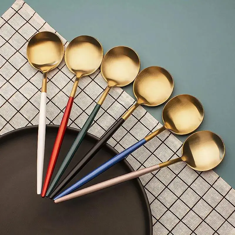 

Simple And Creative 304 Stainless Steel Net Red Spoon Long Handle Western Food Spoon Cute Spoon Ins Style Korean Eating Spoon