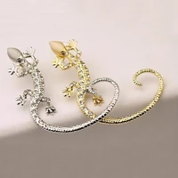 1 pc creative ear clips womens gothic punk crystal lizard ear cuffs two colors rhinestone animal gecko clip earrings