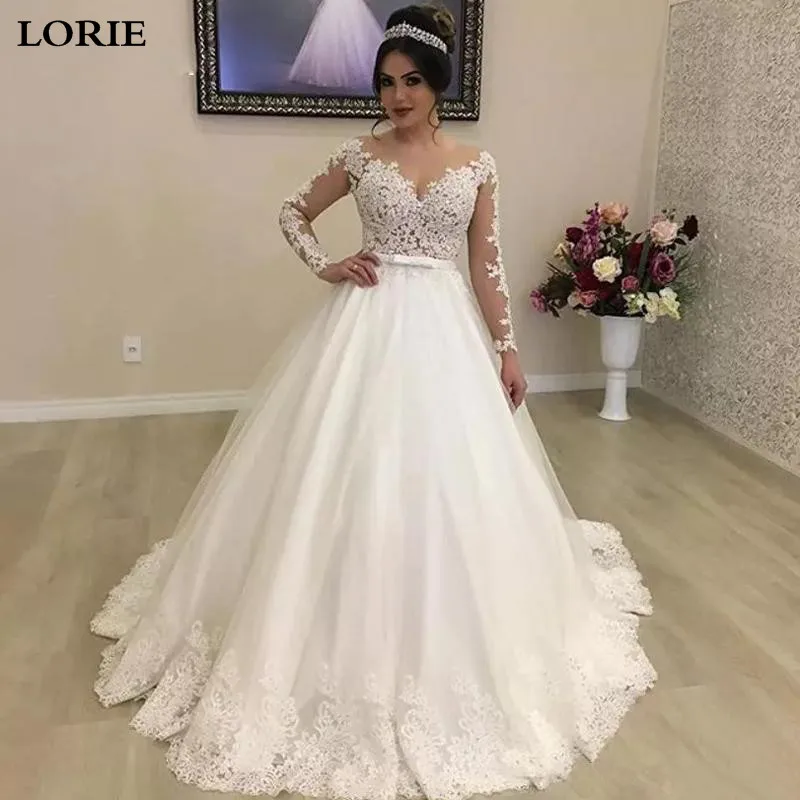 Свадебное платье принцессы LORIE женское кружевное бальное невесты с иллюзией на