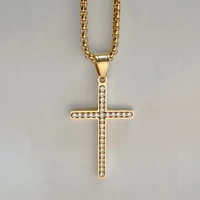 fashion female cross pendants dropshipping gold color stainless steel iced out cross pendant necklace jewelry for menwomen