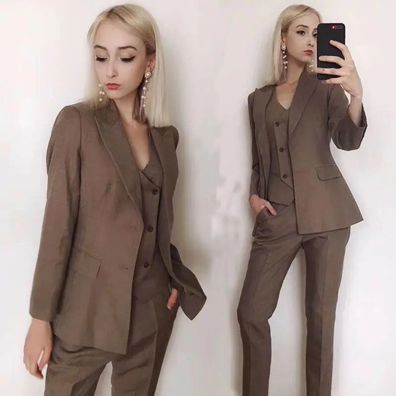 Women's Two Piece Pants 3 Piece Women Formal Business Suits Ladies Trouser Suit Office Work Wear Tuxedos Customized tops + pants