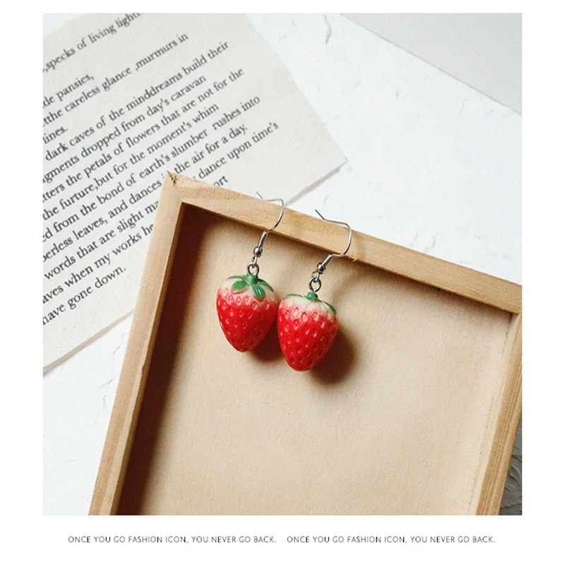 Japan South Korea Sweet Cute Simulation Strawberry Drop Earrings Fashion Girl Gift Fun Fruit Resin Women Ear Clip | Украшения и