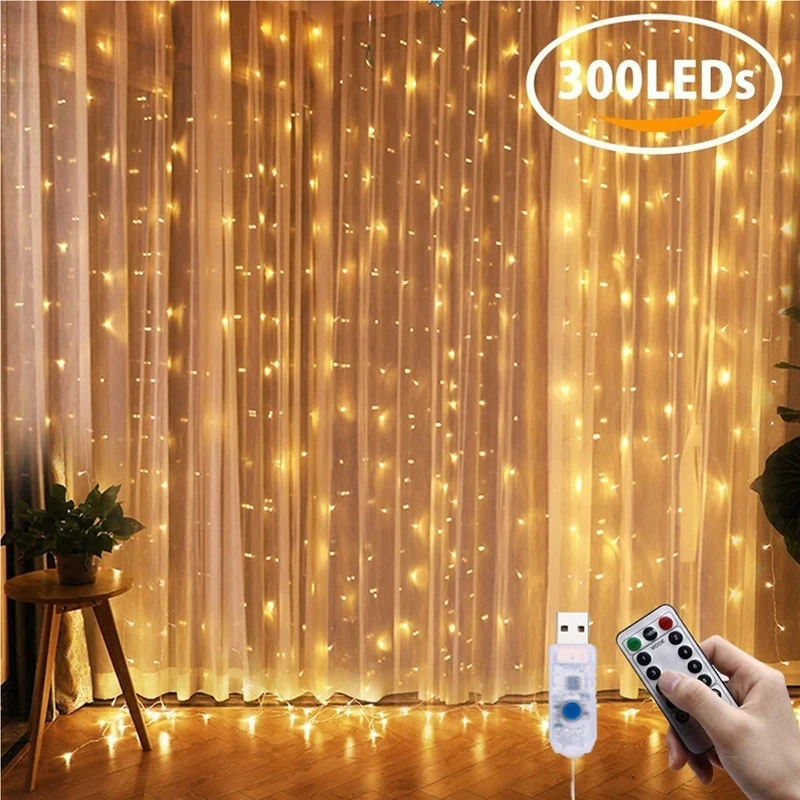 

Curtain Lights Indoor Waterfall Fairy String Usb 3x2m Led Bedroom Lights Decoration for Wedding Christmas Party Holiday New Year