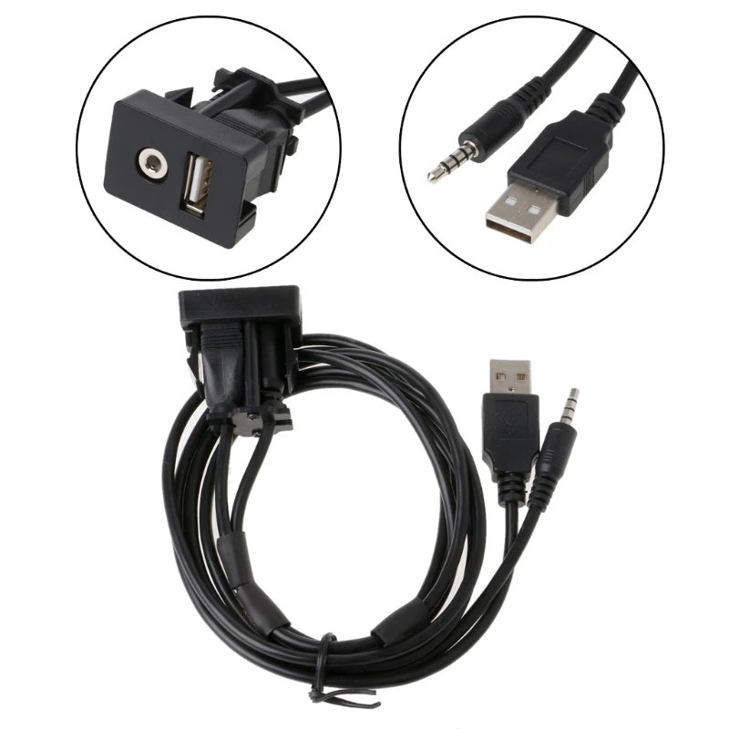 

1M Car Dash Flush Mount USB Port Auto Boat 3.5mm AUX USB Extension Cable Adapter