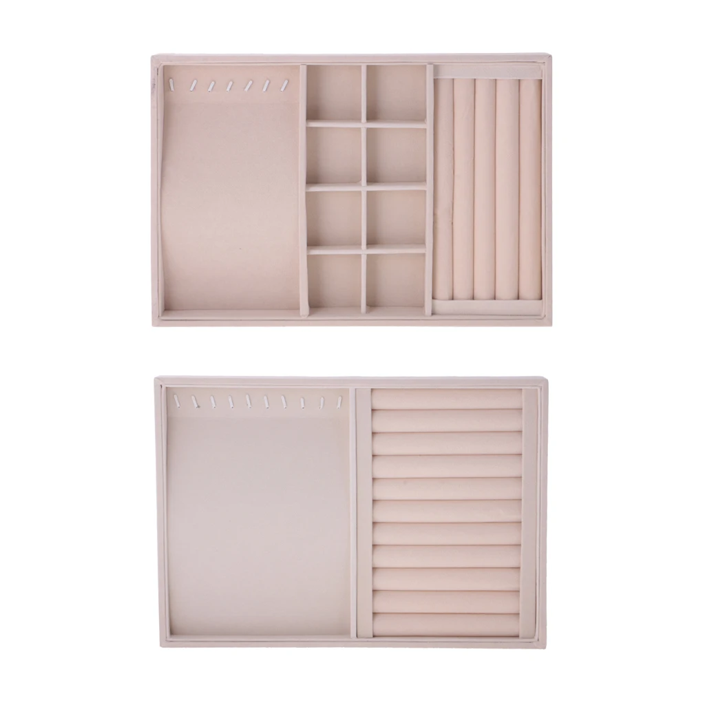 

2 Pieces Earrings Necklace Jewelry Display Box Tray Showcase Holder
