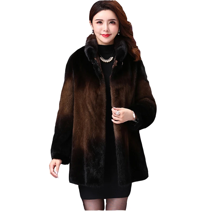 

2022 Winter Parker Mink Coat Women Whole Mink Medium Long Gold Mink Coats Female Chic Mink Fur Thick Warm Mink Down Overcoat New