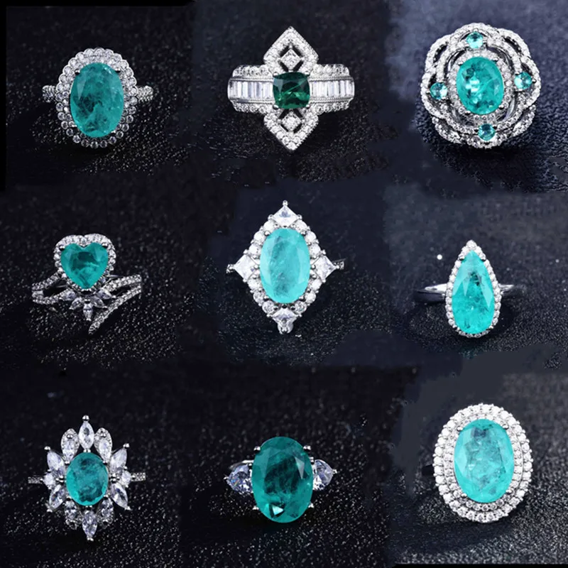 

QTT Trendy Multi style Silver Color Rings Paraiba Heart Geometric Shapes Open Promise Ring Women Anniversary Jewelry