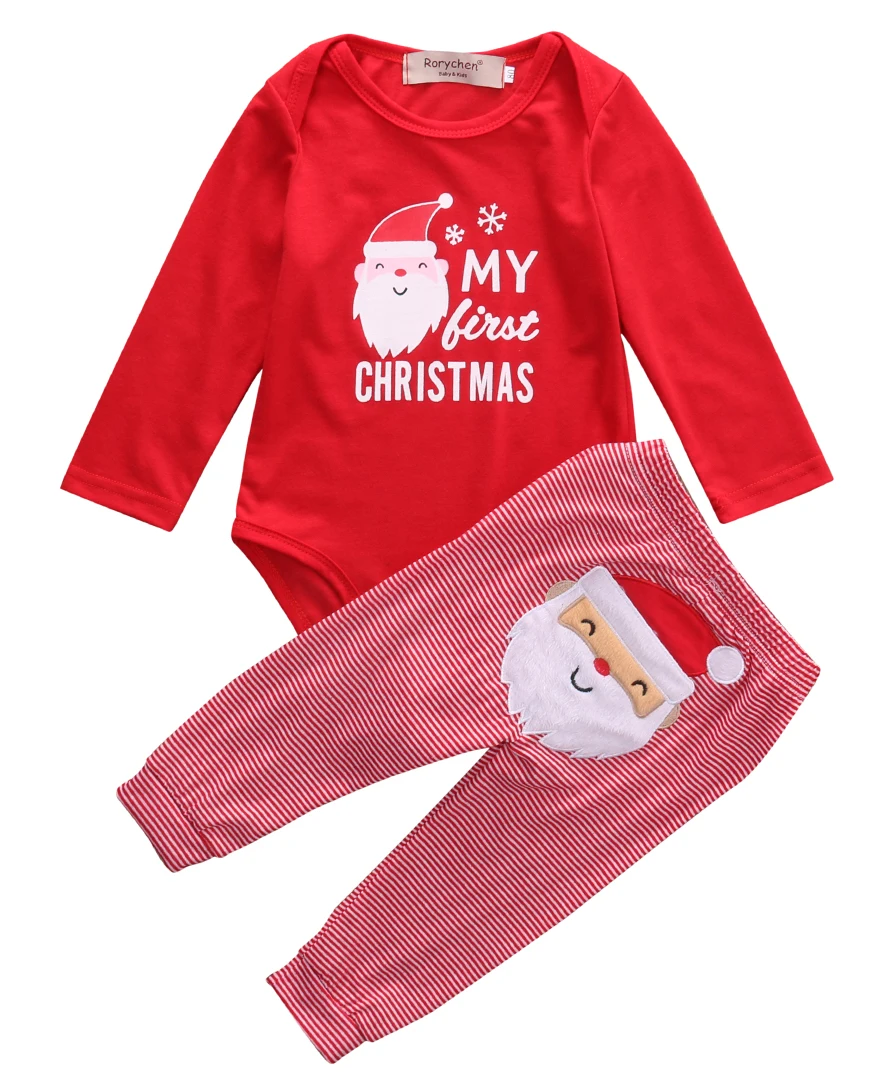 Pelele de Navidad para beb&eacute;s reci&eacute;n nacidos, ni&ntilde;os y ni&ntilde;as con letras, pantalones largos a rayas, conjunto de ropa, atuendos de oto&ntilde;o con sombrero encantador-0