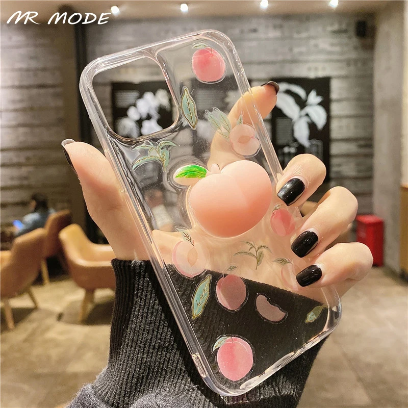 

Fashion 3D Pink Peach Transparent Cartoon Peach Phone Case For Xiaomi Mi Note 10 9 Pro Lite Soft For Redmi Note 9s 9A 9C Pro MAX