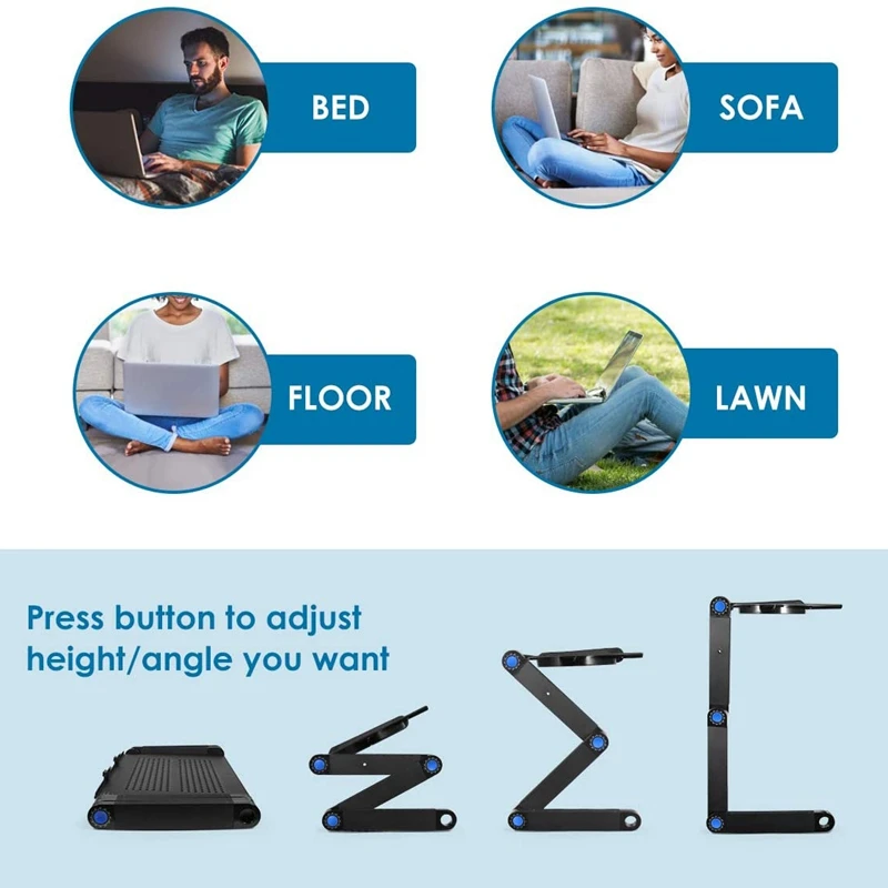 

Laptop Desk for Bed, Adjustable Laptop Stand with Large Cooling Fan & Mouse Pad, Foldable Alloy Office Laptop Desk
