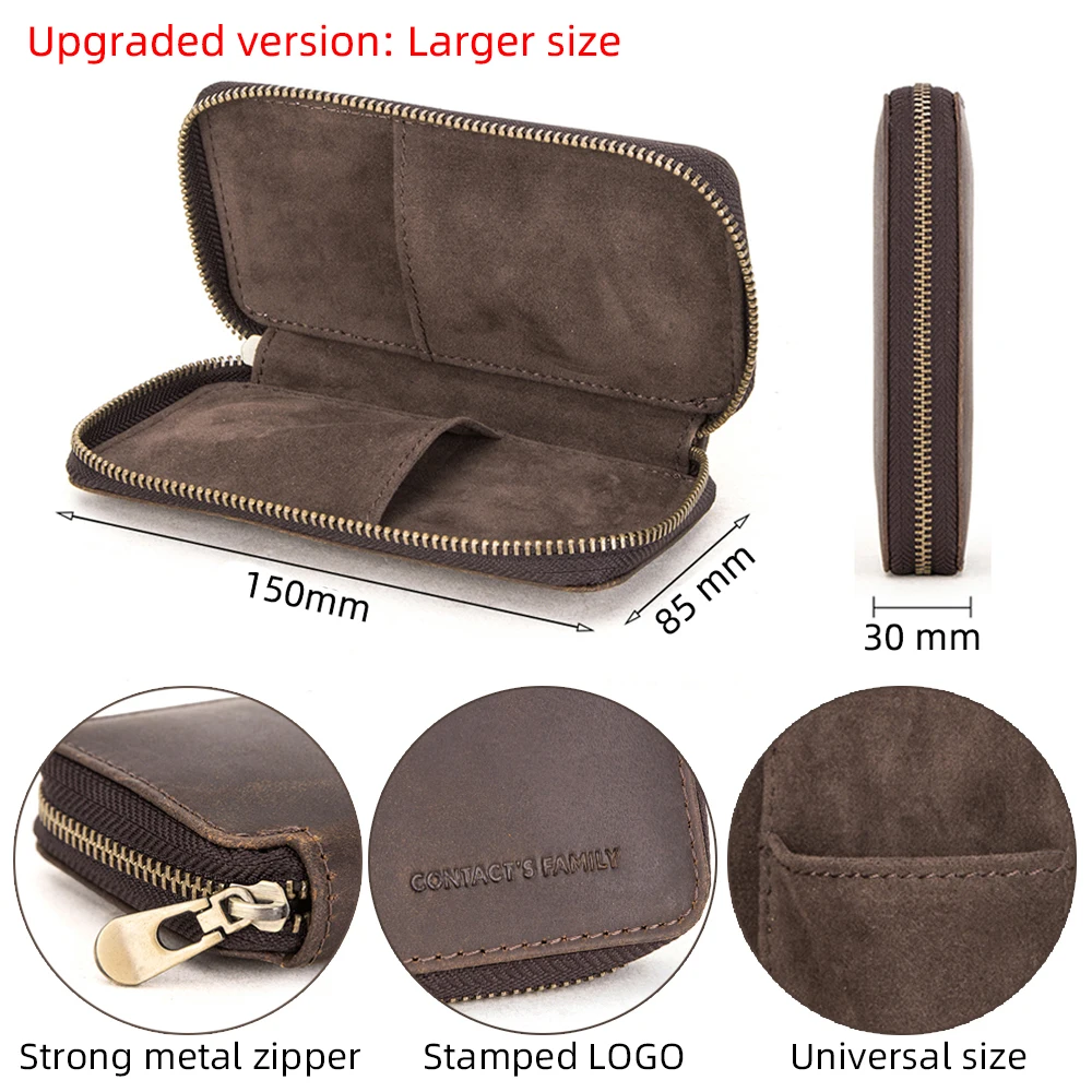 

CONTACT'S FAMILY Double Watch Case Bag Holder Vintage Cow Leather Zipper Travel Watch Display Storage Box Case Pouch Organizer