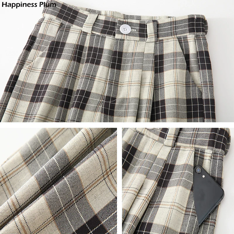 

Plaid Pants Women's Casual Chic Oversize High Waist Loose Wide Leg Pants Korean Retro Harajuku Hip Hop All with Casual Pants