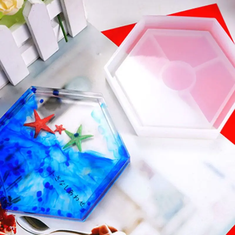 

Crystal Epoxy Resin Mold Hexagon Round Coaster Casting Silicone DIY Mould 4/6Pcs