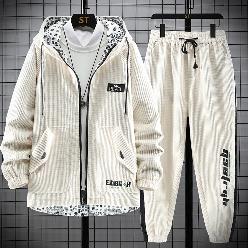 

Костюм мужской спортивный из двух предметов, куртка с капюшоном и брюки-султанки, комплект свободного покроя в стиле хип-хоп