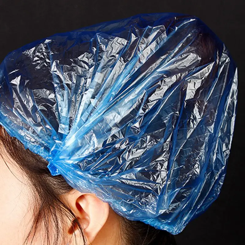 

100pcs/lot Elastic Shower Cap Clear Hair Salon Bathroom Products Bath Caps Disposable Shower Caps Hat One-Off Bathing Caps