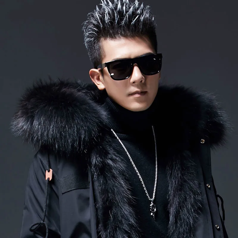 

Mens Real Parka Coat Winter Jacket Raccoon Fur Liner Long Windbreaker Warm Parkas Plus Size Jackets MC19C033 KJ1580