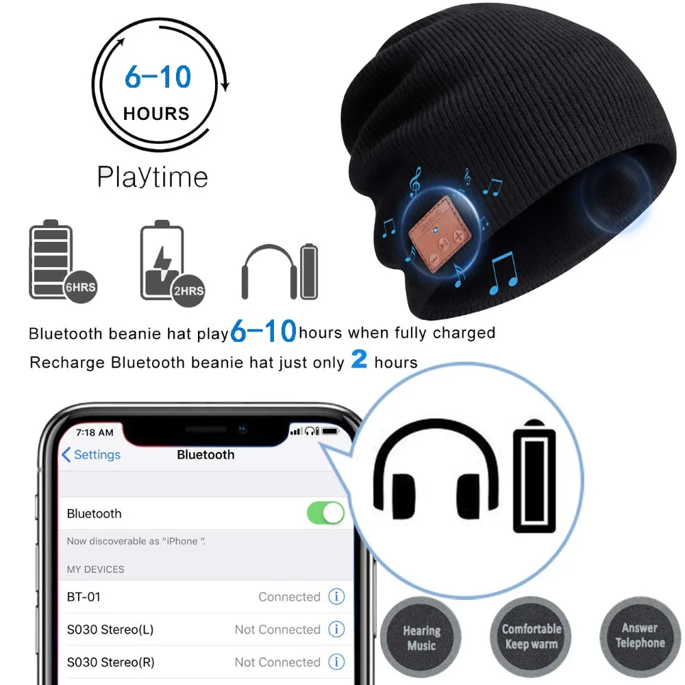 Беспроводной с наушниками, Bluetooth бини шапка, Кепки со съемной Bluetooth гарнитура наушники Динамик Mic Спорт на открытом воздухе шляпа лучшие подарки