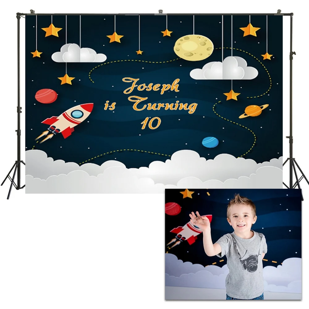 

HUAYI Photo Background Rocket Universe Birthday Party Decor Banner Photography Backdrops Newborns Baby Backdrop W-1015