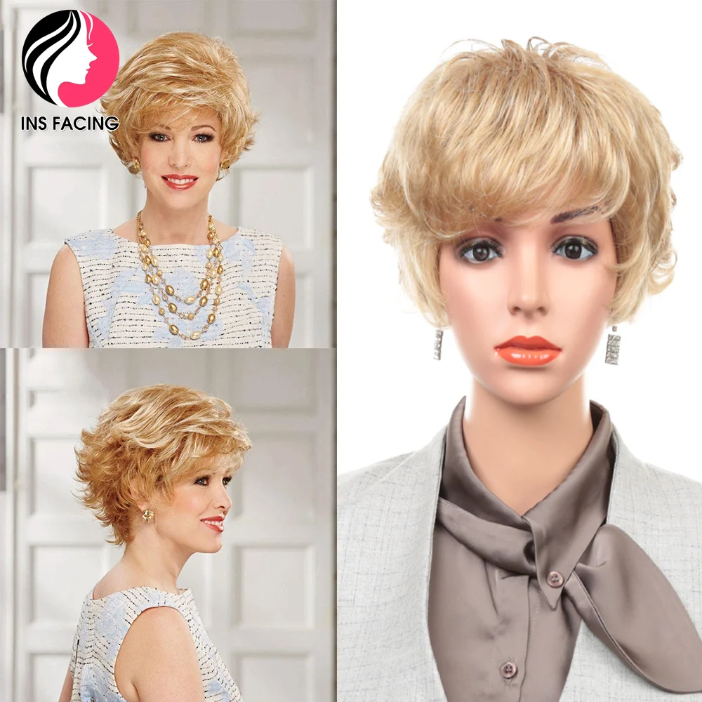 

INS FACING Short Bob Wig with Bangs Pixie Cut Women's Wig Shaggy Layered Natural Synthetic Wig High Temperaturea Hair
