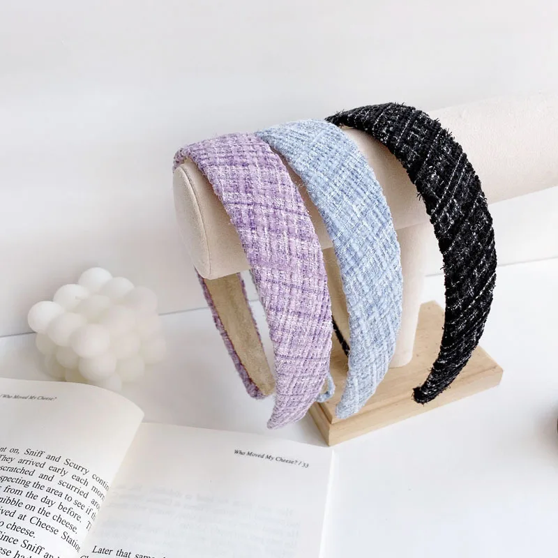 

Elegant Tweed Headbands For Women Retro Turban French Hairbands Wide Head Bands Lady Head Hoop Fashion Tiara Hair Accessories