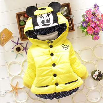JK015-Yellow Куртка для девочек с Микки и Минни; хлопковая теплая куртка для маленьких девочек; Зимние толстовки с капюшоном; пальто для девочек; красивая детская верхняя одежда; одежда для детей - Цвет: JK015-Yellow