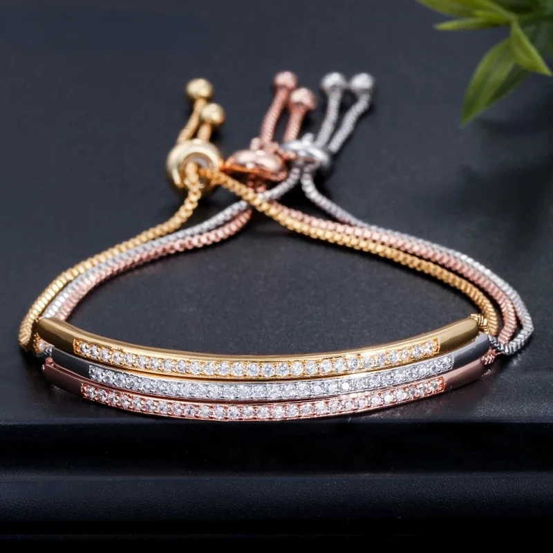 

Adjustable bracelet bracelet for women with brilliant CZ rose gold color jewelry CB089 bracelet for women gemstone bracelet