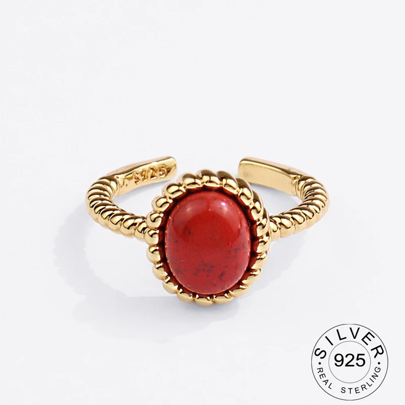 

Минималистский 925 Серебряные кольца для женщин модные креативные Овальный Красный Камень неправильные геометрические на день рождения веч...