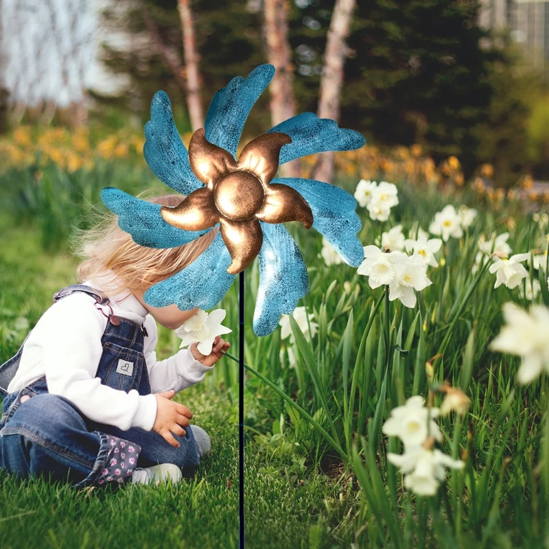 

Wind Spinner Rotating Windmill Garden Ornament Iron Lawn Insert Decor Stake Yard Vertical Patio Metal Sculpture Winnower Outdoor