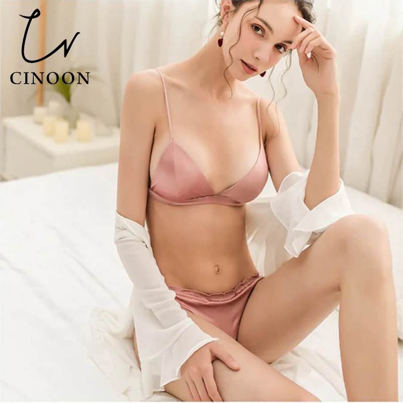 CINOON, сексуальное женское белье, без косточек, нижнее белье, тонкий бюстгальтер с чашечками, комплект, Одноцветный бюстгальтер и трусики, удобное интимное белье