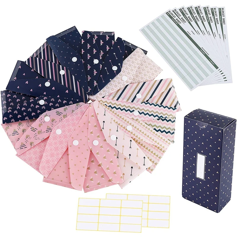 

15 Pack Cash Envelope System for Budget Reusable Plastic Budget Envelope with Budget Sticker Box to Save Money