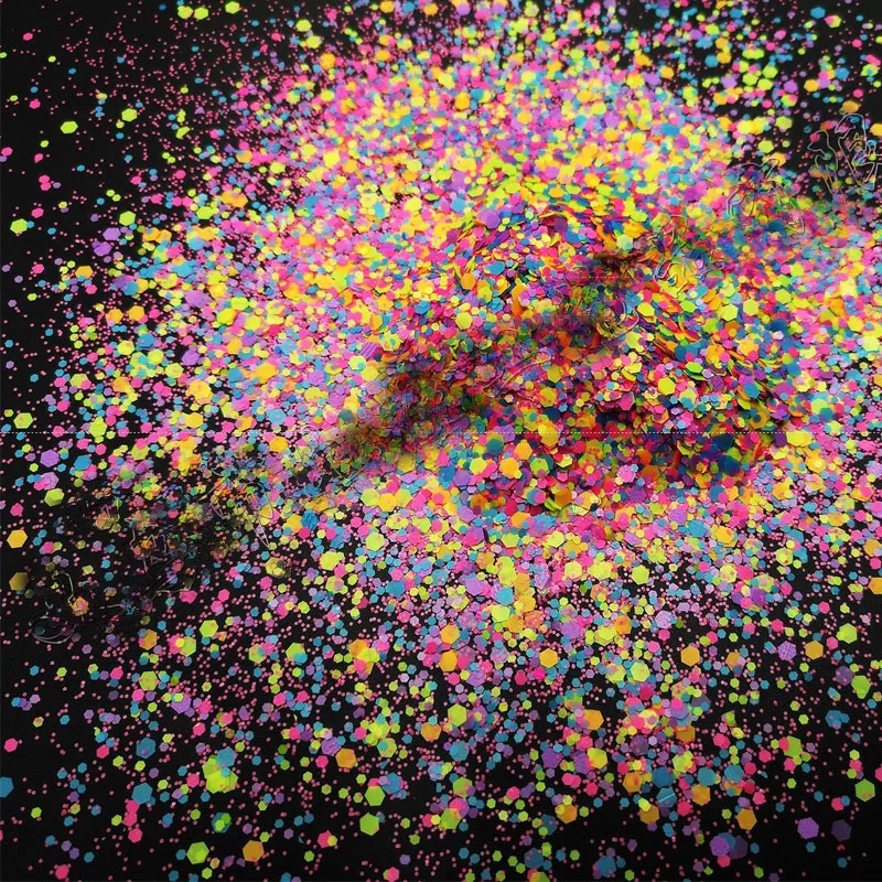 Блестки для дизайна ногтей неоновая форма шестиугольные хлопья ломтики