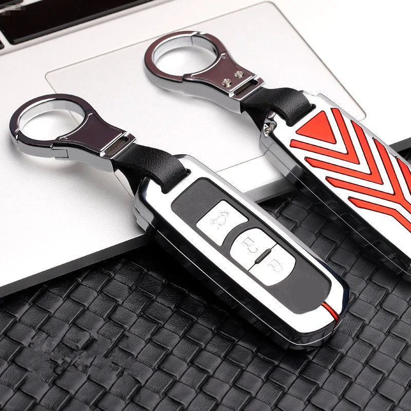 A-silver red Цинковый брелок для автомобильных ключей, дистанционный ключ кольцо чехол металлическая крышка для Mazda 2 3 6 Axela Atenza CX-5 CX5 CX-7 CX-9 сумка для ключей брелок для ключей - Название цвета: A-silver red