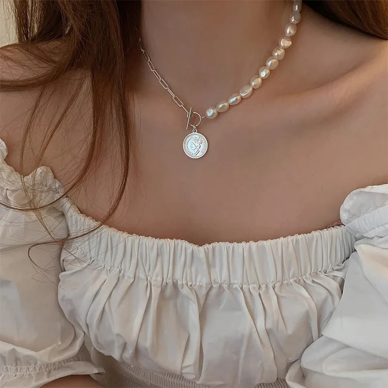 

Natural White Freshwater Pearls Necklace Irregular Geometric Cultured Pearls Chain Asymmetrical Necklace For Women Jewelry