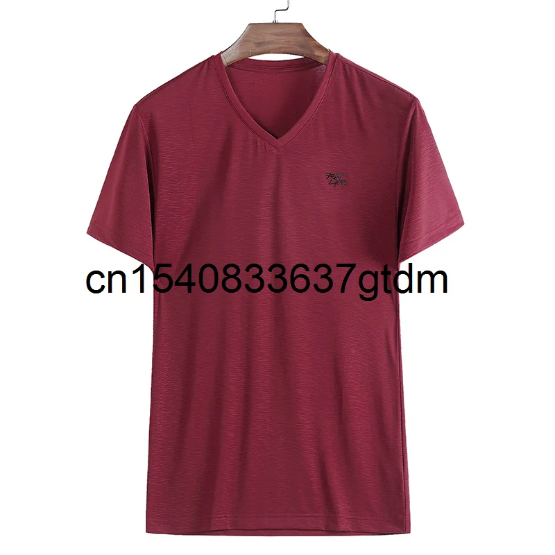 

Summer new men's fat plus size fashion casual solid color versatile V-neck short sleeve T-shirt