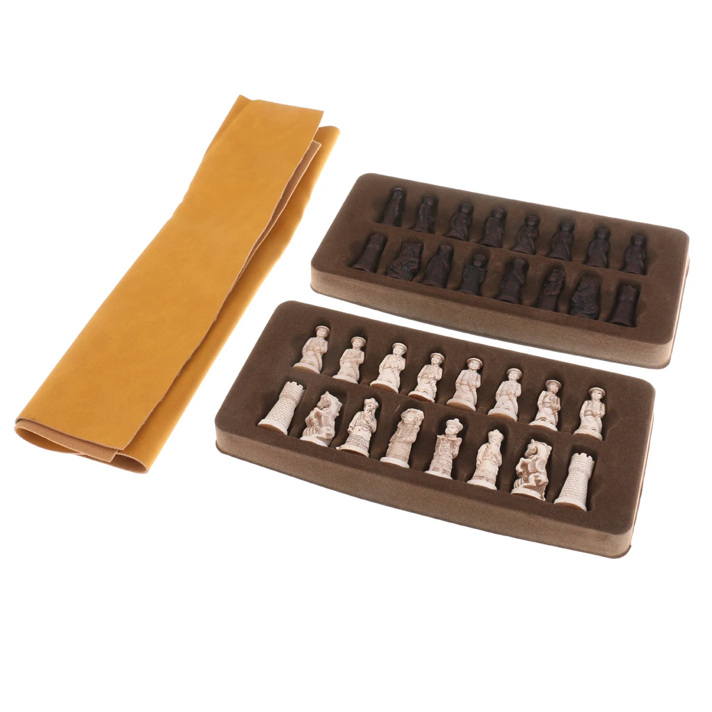 

Chinese Antique Soldier Figures Chess Set Board With Chess Pieces for Traveling Board Game