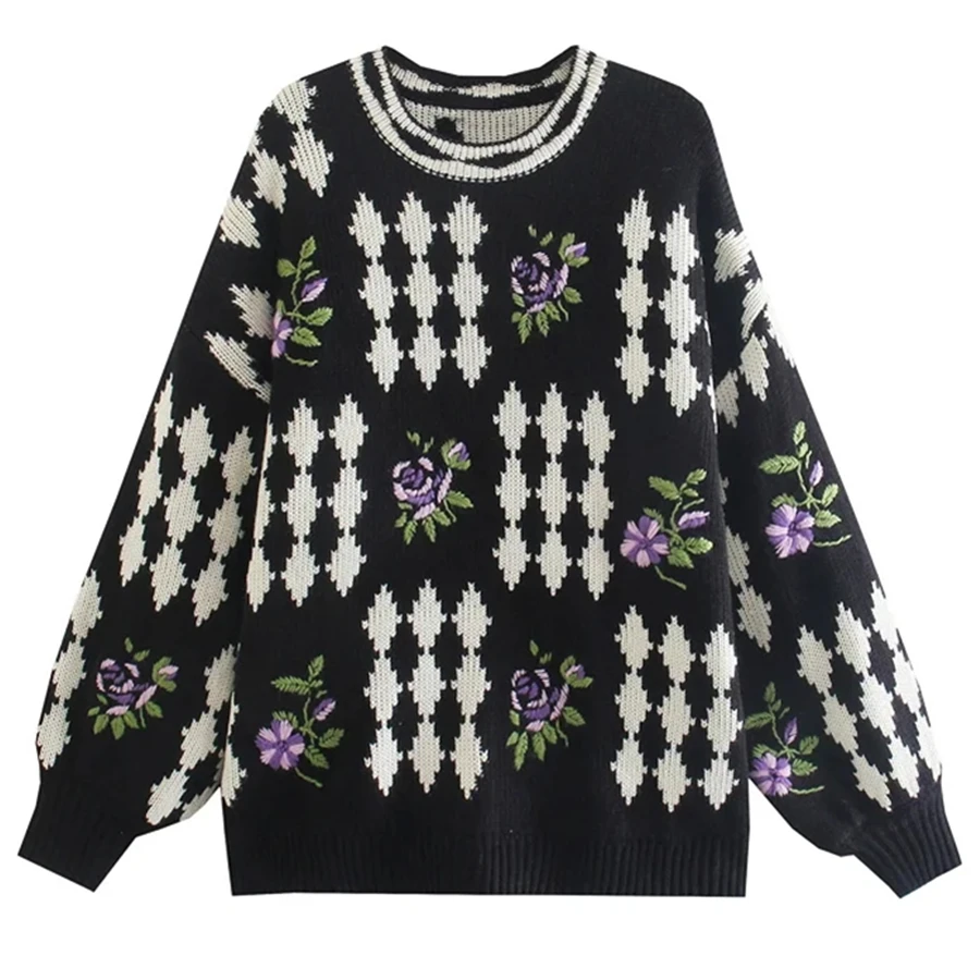

Женский свитер с вышивкой Maxdutti, Зимние пуловеры в английском стиле с цветочной вышивкой, 2022