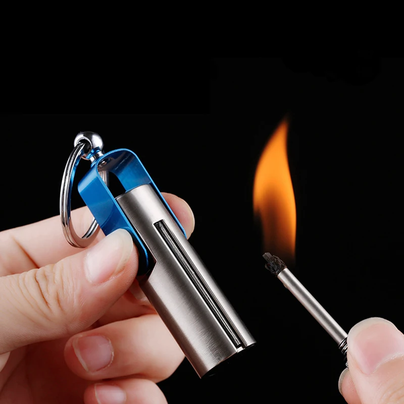 

Fiery Permanent Matches Compact Lighter Metal Flint Waterproof Free Fire Starter Keychain Kerosene Camping Outdoor Survival Tool