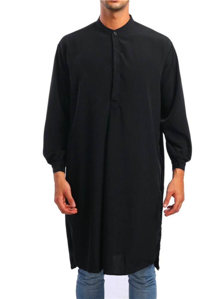 Muslim Fashion Men's Robe 2021 New Arab Simple Long Men's Shirt European Clothing Arabic Shirt Kurta Men Dubai Islamic Clothing