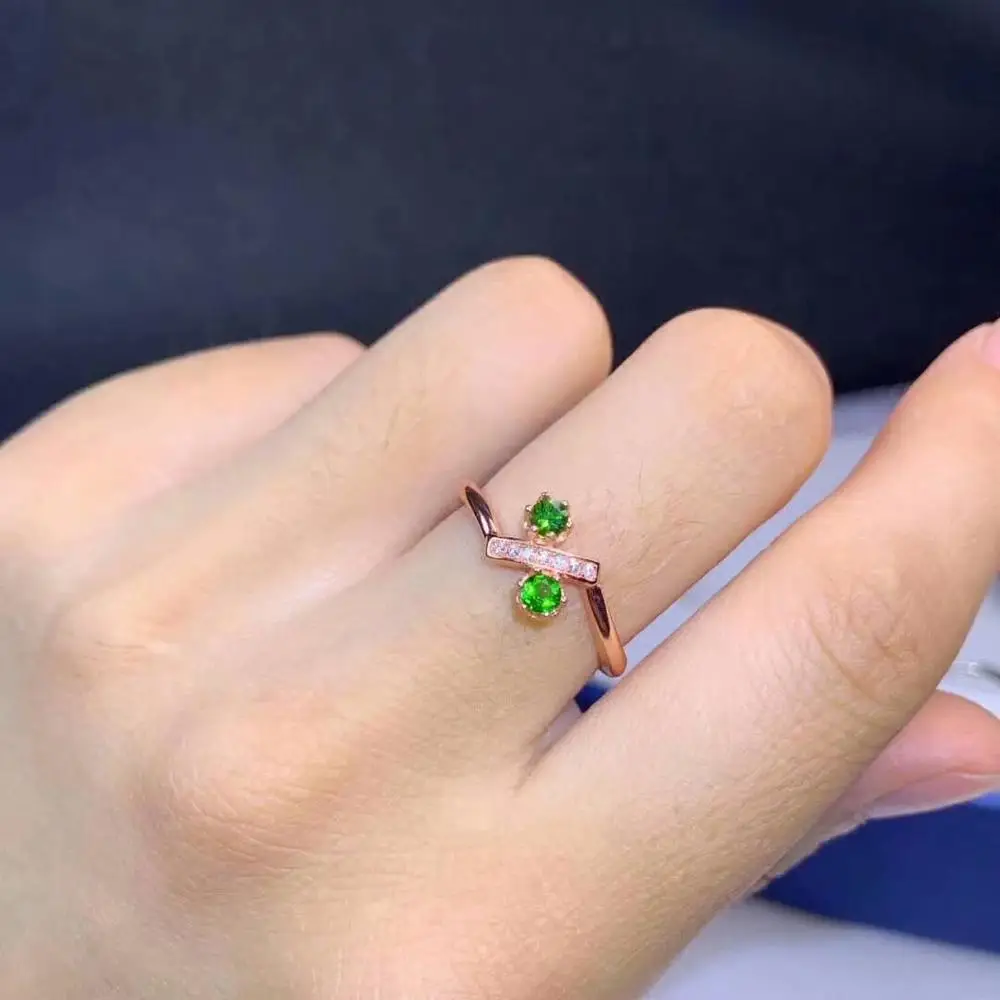 

shilovem 925 sterling silver Natural diopside Rings fine Jewelry open Customizable women trendy wedding open 3mm dj0303011agt