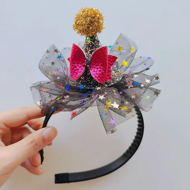 

10pcs Halloween Witch Hat Headband Children Headdress Mini Pointed Bat Lace Decoration Hair Hoop Accessories Party Props