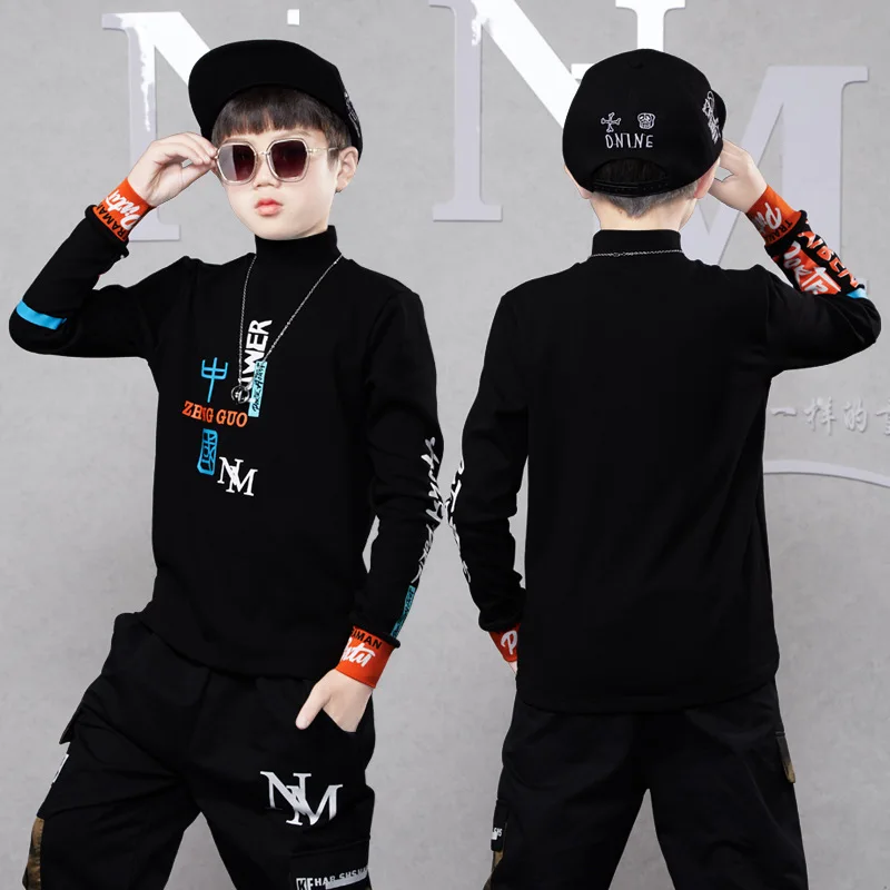 

New Spring Autumn Teenage Boys T-shirts Cotton Letter Print Bottom Shirts Children Streetwear Clothes Fashion Kids Tops 4-16Year