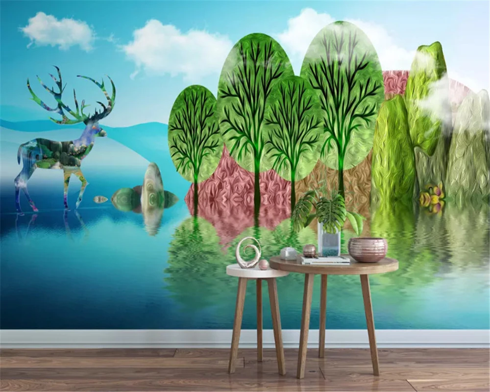 

Beibehang customized 3D fantasy classic wallpaper deer and camel landscape Nordic fresh pastoral style background wallpaper